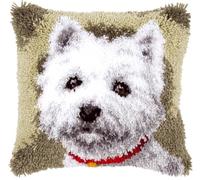 Taxpy DIY Stamped Pillow Latch Hook kit west Highland White Terrier Dog Animal Latch Hook Kits for Beginners Adults Teenager Embroidery Kits Home Decoration 17x17in A