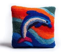 Taxpy Dolphin Tail Slapping Latch Hook Pillow Kit 43x43cm, Beginner-Friendly DIY Crochet Cushion Cover with Printed Pattern, Home Decor Craft Pillowcase