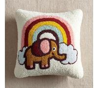 Taxpy Elephant and Rainbow Latch Hook Pillow Kit 43x43cm, Beginner-Friendly DIY Crochet Cushion Cover with Printed Pattern, Home Decor Craft Pillowcase