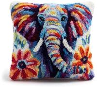 Taxpy Elephant Portrait in Flowers Latch Hook Pillow Kit 43x43cm, Beginner-Friendly DIY Crochet Cushion Cover with Printed Pattern, Home Decor Craft Pillowcase