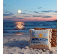 Taxpy Kit Pre-Printed Hook and Latch Rug Kits Beach and Moonlight Latch Hook Cushion Kit for Adults Beginners Cross-Stitch Embroidery Cushion Cover for Home Sofa Decoration 17X17 Inch