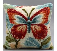 Taxpy Kit Pre-Printed Hook and Latch Rug Kits Butterfly Latch Hook Cushion Kit for Adults Beginners Cross-Stitch Embroidery Cushion Cover for Home Sofa Decoration 17X17 Inch