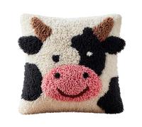 Taxpy Kit Pre-Printed Hook and Latch Rug Kits Cow Latch Hook Cushion Kit for Adults Beginners Cross-Stitch Embroidery Cushion Cover for Home Sofa Decoration 17X17 Inch