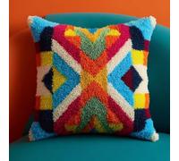 Taxpy Kit Pre-Printed Hook and Latch Rug Kits Groovy Geometry Latch Hook Cushion Kit for Adults Beginners Cross-Stitch Embroidery Cushion Cover for Home Sofa Decoration 17X17 Inch