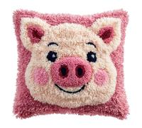Taxpy Kit Pre-Printed Hook and Latch Rug Kits Pink Pig Latch Hook Cushion Kit for Adults Beginners Cross-Stitch Embroidery Cushion Cover for Home Sofa Decoration 17X17 Inch