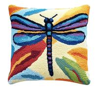 Taxpy Latch Hook Cushion Kit 43x43cm,Colorful Dragonfly,DIY Pillow Cover Craft Kit with Nylon Yarn,Pre-Printed Canvas,Easy Pattern for Beginners,Handmade Cushion for Sofa & Home Decor