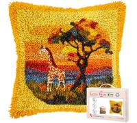 Taxpy Latch Hook Cushion Kit Cute Giraffe and Tree and Sunset Pattern, DIY Crochet Pillow Kit for Beginners, Pre-Printed Canvas, Cushion Cover Craft Set 43 x 43 cm-4