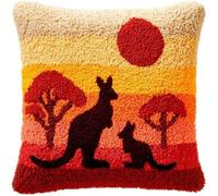 Taxpy Latch Hook Cushion Kit DIY Kangaroo and Sunset Background Cushion Cover 43x43cm,Beginner Friendly Craft Kit with Preprinted Patterns,Pillowcase for Adults & Beginners,Home Decor