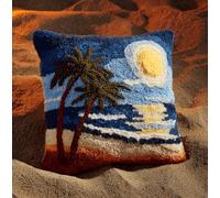 Taxpy Latch Hook Cushion Kit for Adults Beginners Beach and Moonlight All-in-One DIY Rug Making Kit with Hook, Yarn & Canvas-Creative Craft Gift- Home Decor Pillow Cover 17X17 Inch