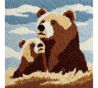 Taxpy Latch Hook Cushion Kit for Adults Beginners,Brown Bear Father and Son,17x17 Inch DIY Pillow Making Kit,Pre-Printed Canvas with Pre-Cut Yarn and Tool,Craft for Home Décor and Handmade Gift