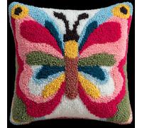 Taxpy Latch Hook Cushion Kit for Adults Beginners Butterfly Complete All-in-One DIY Rug Making Kit with Hook, Yarn and Canvas-Creative Craft Gift- Home Decor Pillow Cover 17X17 Inch