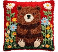 Taxpy Latch Hook Cushion Kit for Adults Beginners Cartoon Bear Complete All-in-One DIY Rug Making Kit with Hook, Yarn & Canvas-Creative Craft Gift- Home Decor Pillow Cover 17X17 Inch