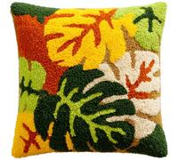 Taxpy Latch Hook Cushion Kit for Adults Beginners - Complete All-in-One DIY Rug Making Kit with Hook, Yarn & Canvas - Creative Craft Gift- Home Decor Pillow Cover (Leaf) 17X17 Inch.