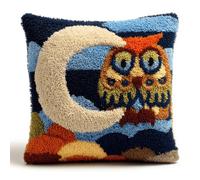 Taxpy Latch Hook Cushion Kit for Adults Beginners - Complete All-in-One DIY Rug Making Kit with Hook, Yarn & Canvas - Creative Craft Gift- Home Decor Pillow Cover (Moon and Owl 17X17 Inch.
