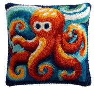 Taxpy Latch Hook Cushion Kit for Adults Beginners - Complete All-in-One DIY Rug Making Kit with Hook, Yarn & Canvas - Creative Craft Gift- Home Decor Pillow Cover (Octopus 17X17 Inch.