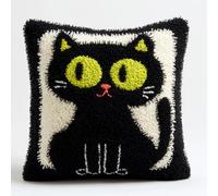Taxpy Latch Hook Cushion Kit for Adults Beginners - Complete All-in-One DIY Rug Making Kit with Hook, Yarn & Canvas - Creative Craft Gift- Home Decor Pillow Cover (Black Cat 17X17 Inch.