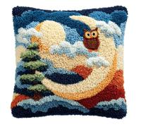Taxpy Latch Hook Cushion Kit for Adults Beginners - Complete All-in-One DIY Rug Making Kit with Hook, Yarn & Canvas - Creative Craft Gift- Home Decor Pillow Cover (Moon and Owl 17X17 Inch.
