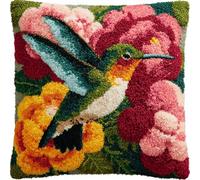 Taxpy Latch Hook Cushion Kit for Adults Beginners - Complete All-in-One DIY Rug Making Kit with Hook, Yarn & Canvas - Creative Craft Gift- Home Decor Pillow Cover (Hummingbird 17X17 Inch.