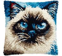Taxpy Latch Hook Cushion Kit for Adults Beginners - Complete All-in-One DIY Rug Making Kit with Hook, Yarn & Canvas - Creative Craft Gift- Home Decor Pillow Cover (Cat 17X17 Inch.