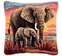Taxpy Latch Hook Cushion Kit for Adults Beginners,Elephant Father and Son,17x17 Inch DIY Pillow Making Kit,Pre-Printed Canvas with Pre-Cut Yarn and Tool,Craft for Home Décor and Handmade Gift