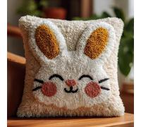 Taxpy Latch Hook Cushion Kit for Adults Beginners Little White Rabbit Complete All-in-One DIY Rug Making Kit with Hook, Yarn and Canvas-Creative Craft Gift- Home Decor Pillow Cover 17X17 Inch
