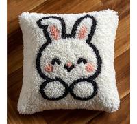 Taxpy Latch Hook Cushion Kit for Adults Beginners Little White Rabbit Complete All-in-One DIY Rug Making Kit with Hook, Yarn and Canvas-Creative Craft Gift- Home Decor Pillow Cover 17X17 Inch