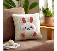 Taxpy Latch Hook Cushion Kit for Adults Beginners Little White Rabbit Complete All-in-One DIY Rug Making Kit with Hook, Yarn and Canvas-Creative Craft Gift- Home Decor Pillow Cover 17X17 Inch