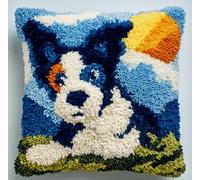 Taxpy Latch Hook Cushion Kit for Adults Beginners Moonlight Dog All-in-One DIY Rug Making Kit with Hook, Yarn & Canvas-Creative Craft Gift- Home Decor Pillow Cover 17X17 Inch