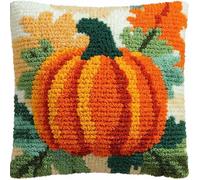 Taxpy Latch Hook Cushion Kit for Adults Beginners Pumpkin Complete All-in-One DIY Rug Making Kit with Hook, Yarn and Canvas-Creative Craft Gift- Home Decor Pillow Cover 17X17 Inch