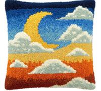 Taxpy Latch Hook Cushion Kit for Adults Beginners Rabbit and The Moon All-in-One DIY Rug Making Kit with Hook, Yarn and Canvas-Creative Craft Gift- Home Decor Pillow Cover 17X17 Inch