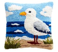 Taxpy Latch Hook Cushion Kit for Adults Beginners Seagull Complete All-in-One DIY Rug Making Kit with Hook, Yarn and Canvas-Creative Craft Gift- Home Decor Pillow Cover 17X17 Inch