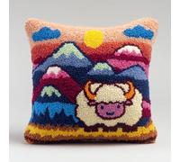 Taxpy Latch Hook Cushion Kit Yak and Mountains for Beginners,DIY Cushion Cover Craft Kit with Pre-Printed Canvas,Yarn and Hook,Latch Hook Pillow Making Kit for Home Decor Sofa Cushion,43x43 cm
