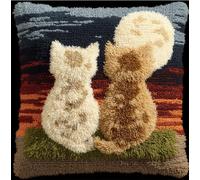 Taxpy Latch Hook Cushion Kits 43X43Cm, Two Kittens' Backs, The Moon Latch Hook Pillow Case Kits for Adults and Kids DIY Needlework Pillow Cover Sofa Cushion Rug Making Kits DIY Craft Kits Home Dec