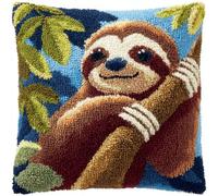 Taxpy Latch Hook Cushion Kits, Animal Sloth Latch Hook Pillow Case Kits Embroidery Carpet Set, Sofa Cushion Making Kit, DIY Craft Kit 43x43 cm