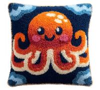 Taxpy Latch Hook Cushion Kits, Cartoon Octopus Latch Hook Pillow Case Kits Embroidery Kit Carpet Set 43x43cm, DIY Needlework Pillow Cover Sofa Cushion Rug Making Kit