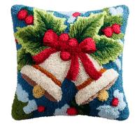 Taxpy Latch Hook Cushion Kits, Christmas Bells Pillow Case Rug Cover DIY Needlework Embroidery Kits Handmade Cushion Kit 43x43cm