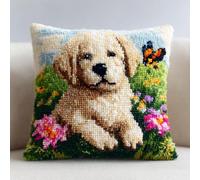 Taxpy Latch Hook Cushion Kits for Adults,Labrador and Butterfly 17X17Inch DIY Embroidery Pillow Case Kits