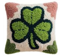 Taxpy Latch Hook Cushion Kits, Green Four-Leaf Clover Latch Hook Pillow Case Kits Embroidery Carpet Set, Sofa Cushion Making Kit, DIY Craft Kit 43x43 cm