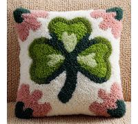 Taxpy Latch Hook Cushion Kits, Green Four-Leaf Clover Latch Hook Pillow Case Kits Embroidery Kit 43x43cm, DIY Needlework Pillow Cover Sofa Cushion Rug Making Kit