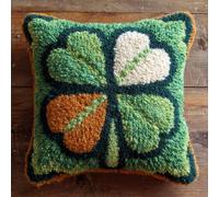 Taxpy Latch Hook Cushion Kits, Green Four-Leaf Clover Latch Hook Pillow Case Kits Embroidery Kit Carpet Set 43x43cm, DIY Needlework Pillow Cover Sofa Cushion Rug Making Kit