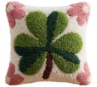 Taxpy Latch Hook Cushion Kits, Green Four-Leaf Clover Pillow Case Rug Cover Beginner DIY Needlework Embroidery Kits Handmade Set 43 * 43cm