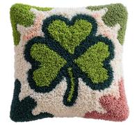 Taxpy Latch Hook Cushion Kits, Green Four-Leaf Clover Pillow Case Rug Cover DIY Needlework Embroidery Kits Handmade Cushion Kit 43x43cm