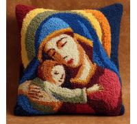 Taxpy Latch Hook Cushion Kits Nun Holding A Child 43X43 Cm Latch Hook Pillowcase Embroidery Kits DIY Needlework Pillow Cover Sofa Cushion Rug Making