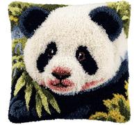 Taxpy Latch Hook Cushion Kits Panda Pillowcase Kits Embroidery Kit 17X17 Inch DIY Needlework Pillow Cover Sofa Cushion Rug Making