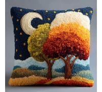 Taxpy Latch Hook Cushion Kits, The Moon and The Tree Pillow Case Cushion Rug Cover DIY Needlework Embroidery Kits Handmade Hook Set 43x43cm