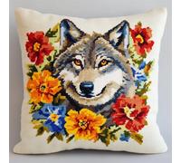 Taxpy Latch Hook Kit, Animal Wolf and Flower Animal Latch Hook Pillow Kits for Adults Crochet Yarn Cushion Pre-Printed Needlework Handcraft 17X17 Inch