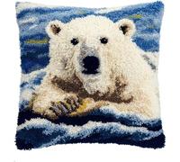 Taxpy Latch Hook Kit for Adults Beginners Polar Bear Creative Latch Hook Pillow Kit with Preprinted Canvas for Home Decoration and Present 43X43Cm