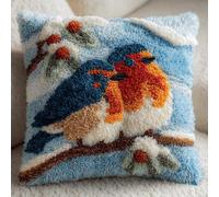 Taxpy Latch Hook Kit for Adults Beginners - Robin Bird Design Pre-Printed Canvas,Complete Cushion/Pillow Kit for Home & Sofa Decoration, 17x17 Inch,Cross-Stitch Style Embroidery Craft -7