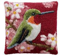 Taxpy Latch Hook Kit for Adults - Colorful Hummingbird DIY Cushion Cover with Cross-Stitch Embroidery for Sofa Home Decoration, 17 x 17 Inches (43 x 43 cm)