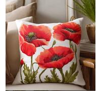 Taxpy Latch Hook Kit for Adults,Poppies Latch Hook Pillow Case Kits, DIY Cushion Kit 17X17Inch, Cross Stitch Embroidery Kits Cover Home Decor 43X43Cm